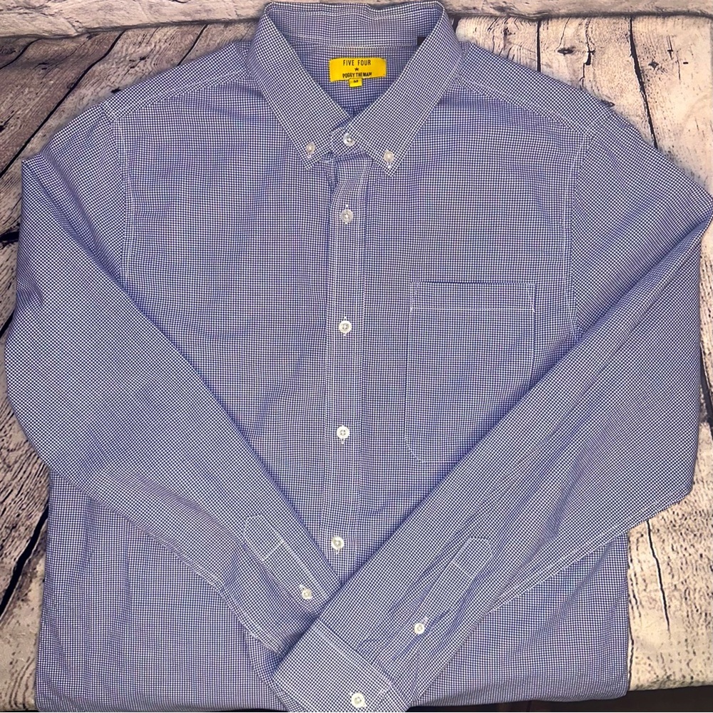 Five Four Poggy The Man Blue & White checkered striped Men’s Button Down Shirt M
